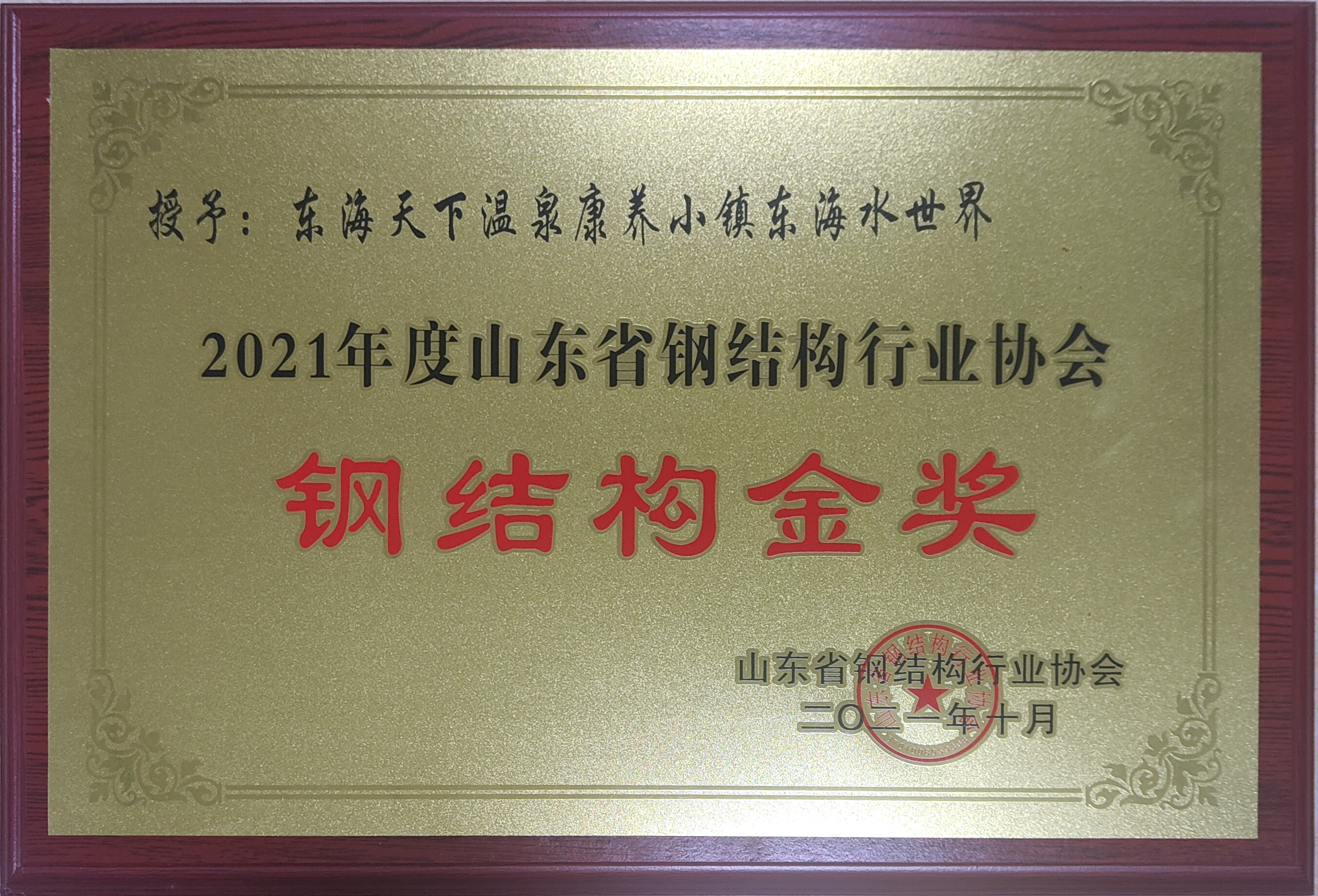 东海天下水世界场馆被评为全省钢结构金奖
